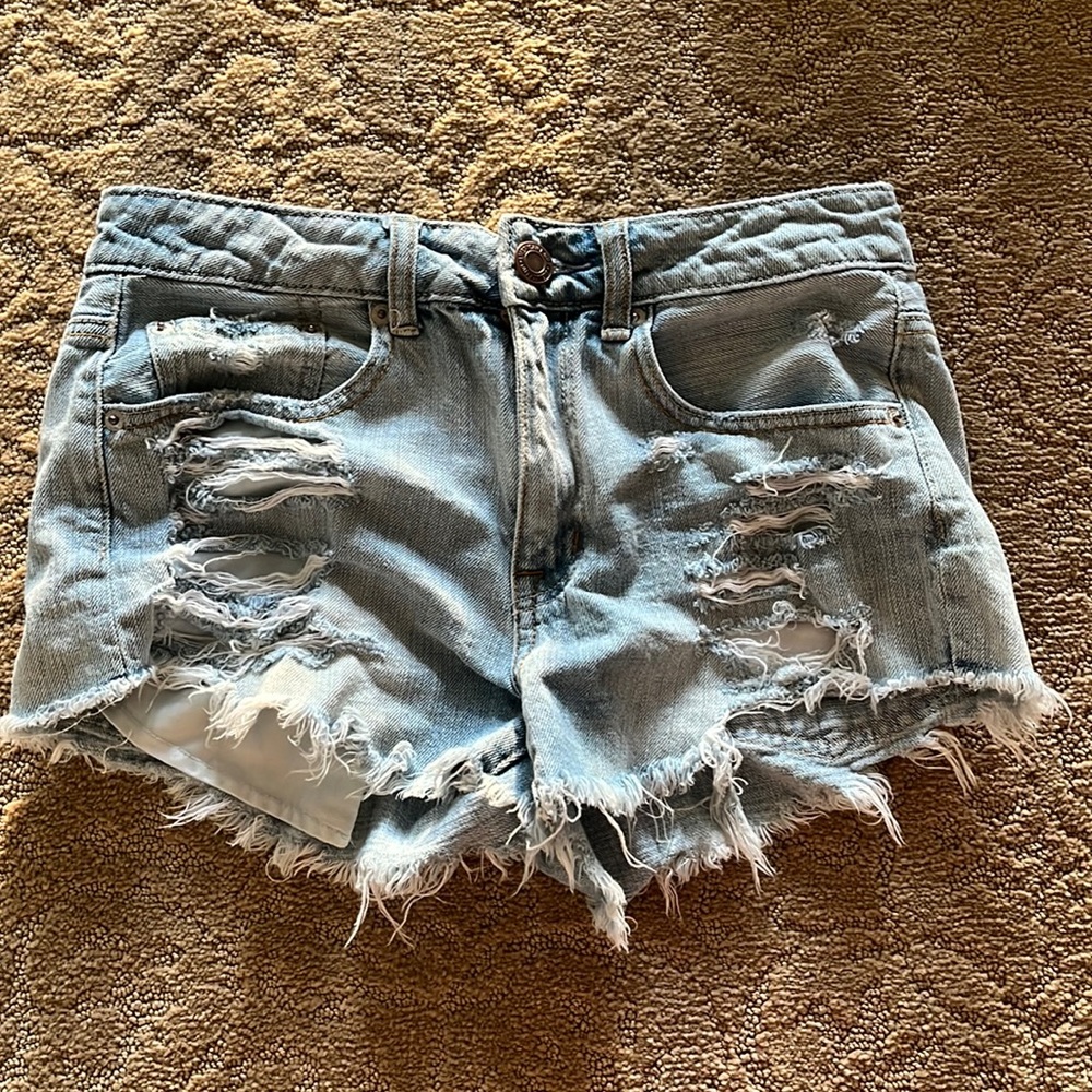 American Eagle Ripped Light Wash Jean Shorts